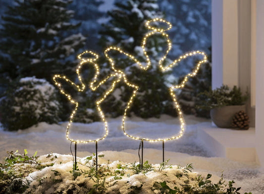 LED-Gartenstecker Engel, 2er Set LED Garten Advent Deko Weihnachten Dekoration