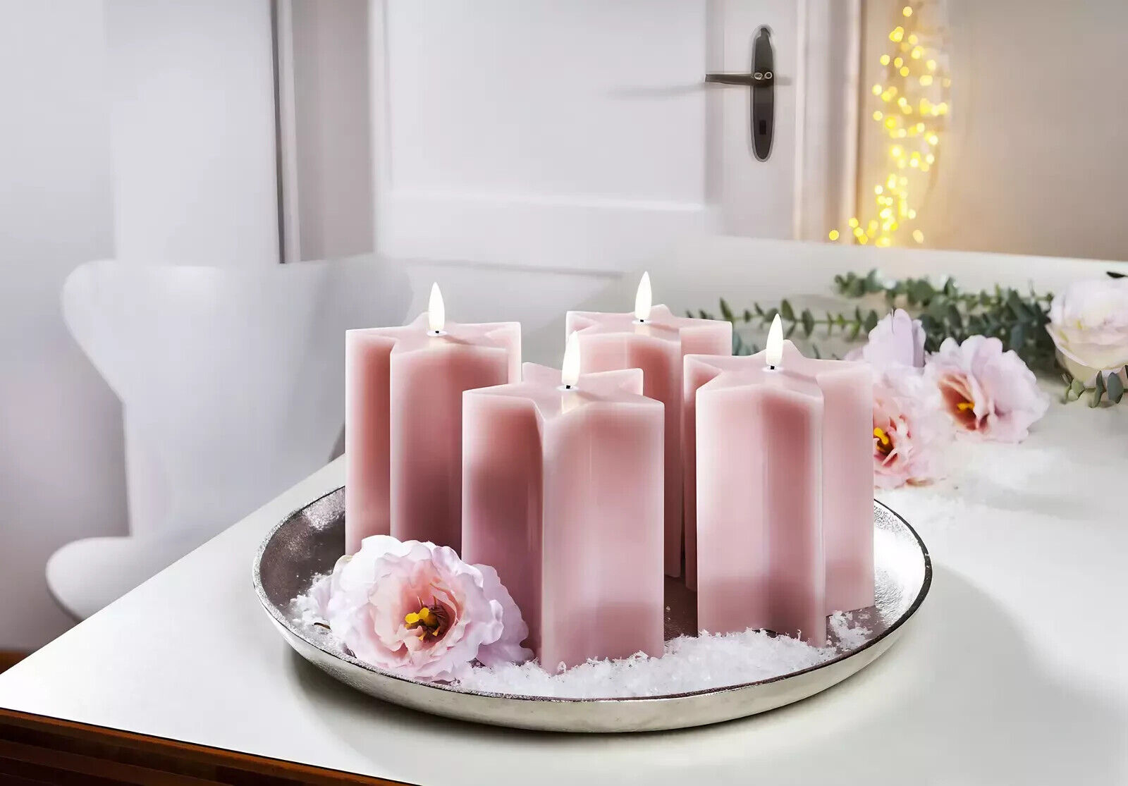 LED-Echtwachskerzen Starlights 4er Set Deko 12,5cm Kerzen Batterie Rosé