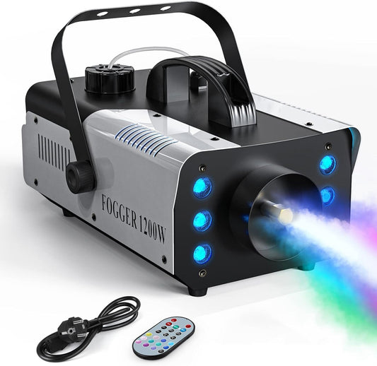 Fooger 1200W Mini Nebelmaschine mit 6 RGB LED Steuerbaren Lichtern in Silber