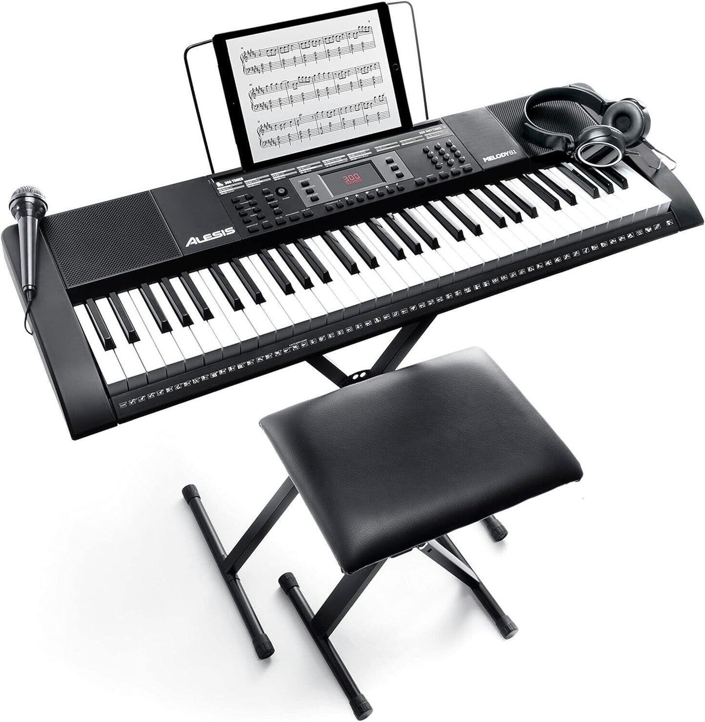 Keyboard Alesis Melody 61 Tasten Piano Kopfhörer Mikrofon Hocker