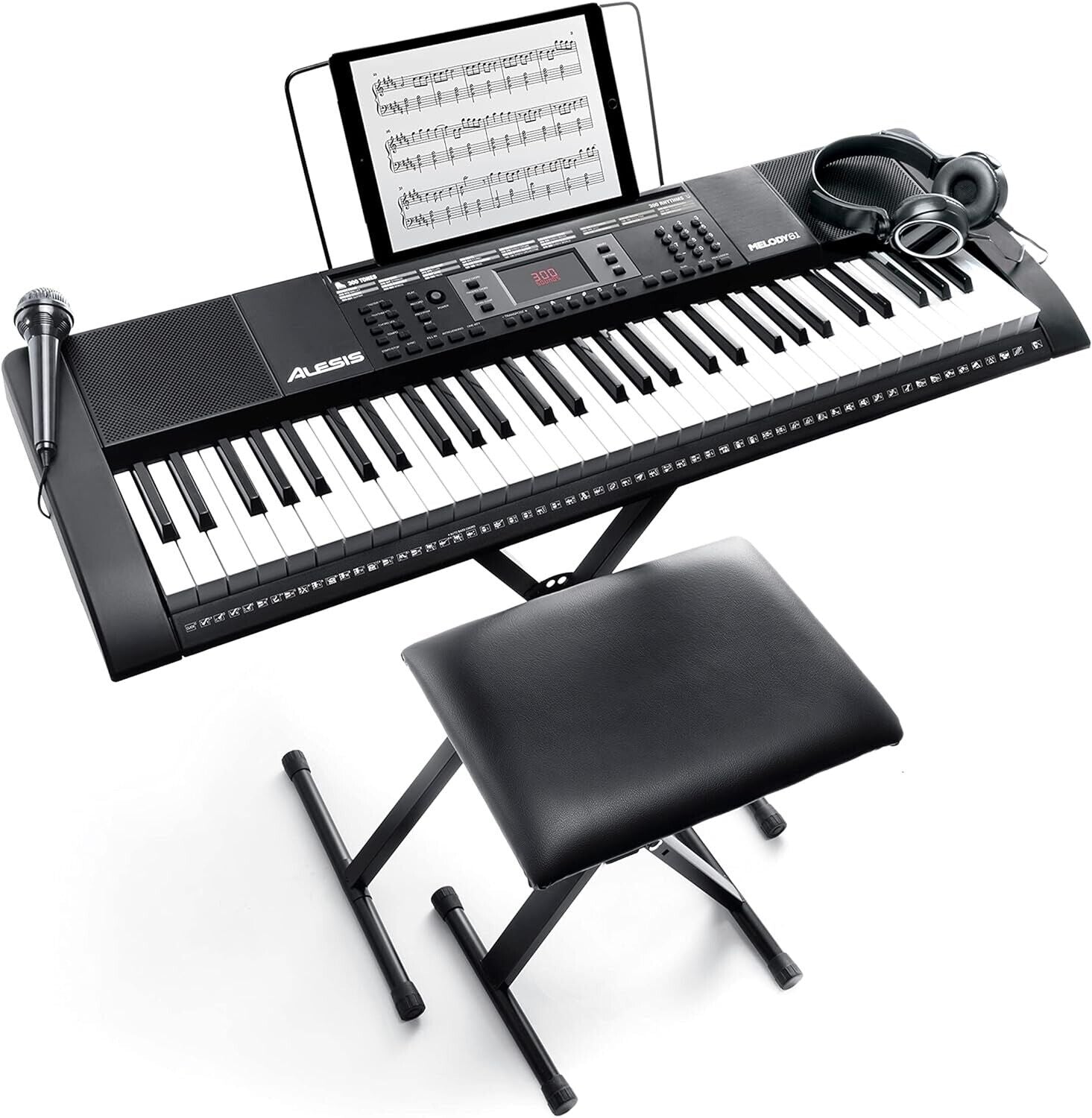 Keyboard Alesis Melody 61 Tasten Piano Kopfhörer Mikrofon Hocker