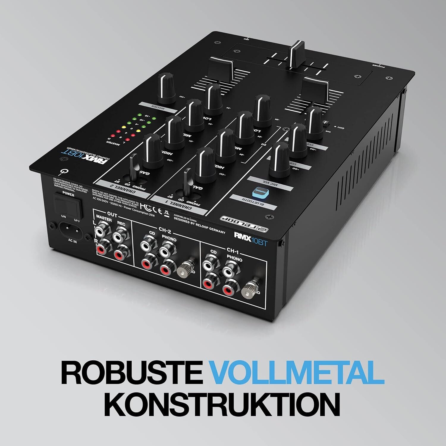 Reloop RMX-10 BT 2-Kanal Bluetooth DJ-Mixer mit eingebauter Bluetooth Schwarz
