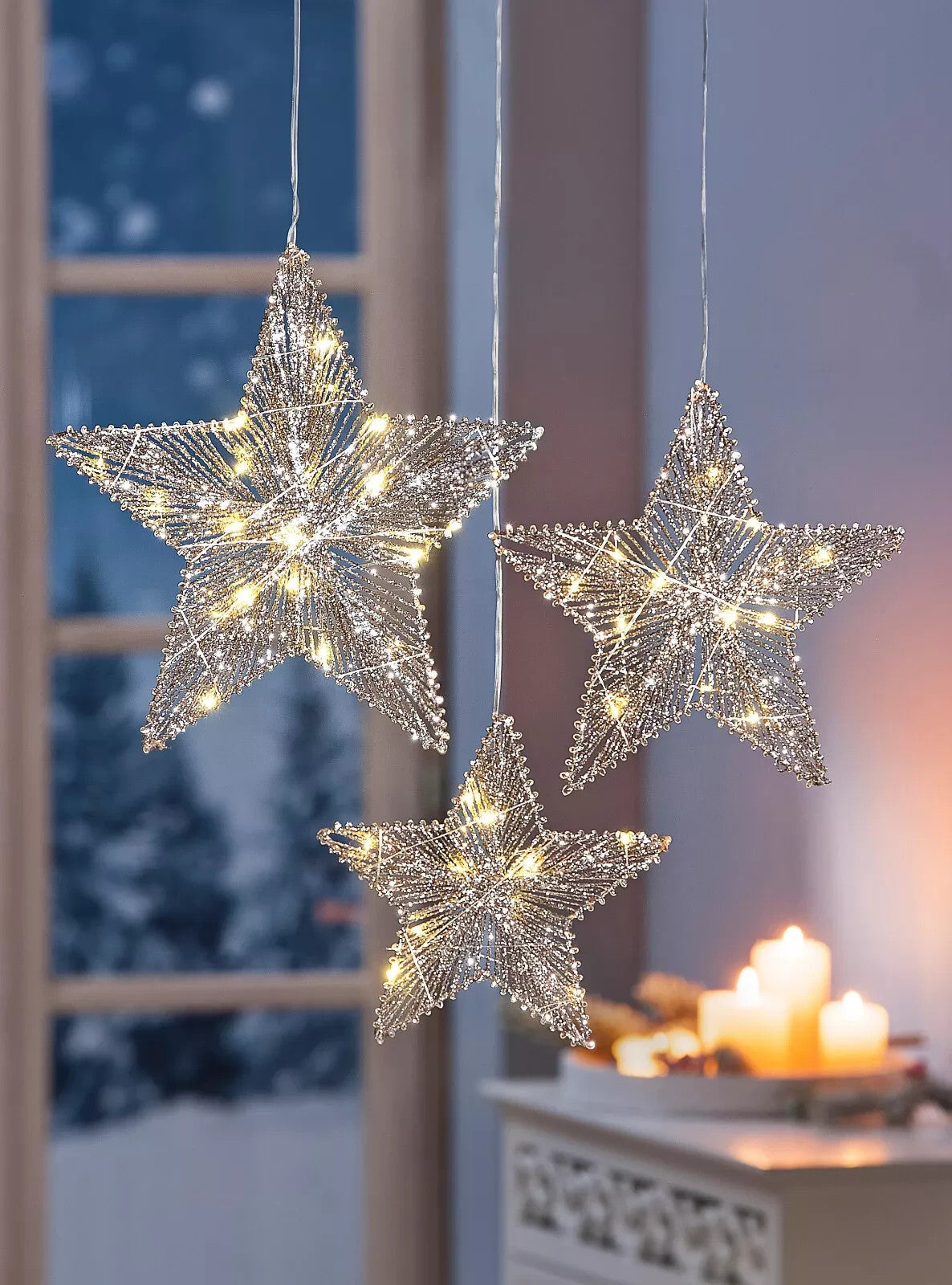 LED-Sterne "Glitter" 3er-Set Weihnachtsdeko Dekoration Wohnungsdeko Advent Deko