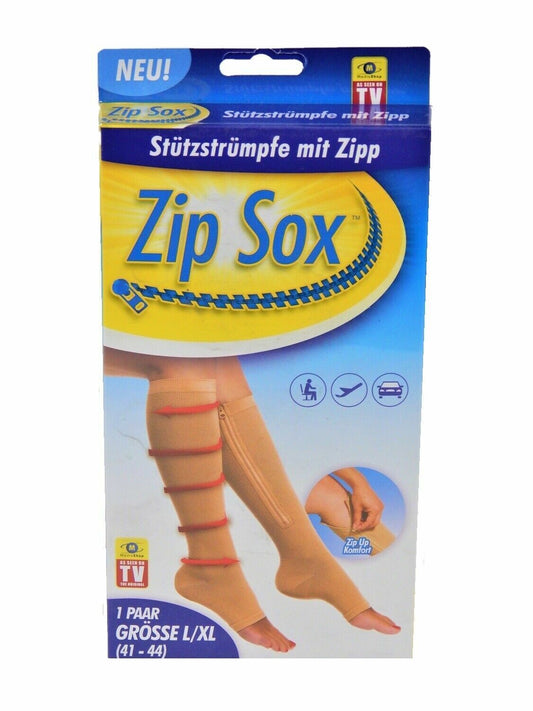 Zip Sox Kompressionssocken mit Reißverschluss, Größe L/XL in Beige
