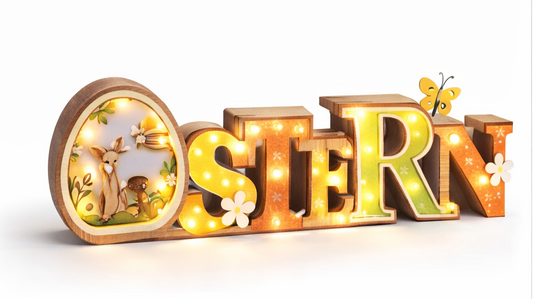 LED Dekoschriftzug Ostern Holz Osterdeko beleuchtet Batterie Tischdeko