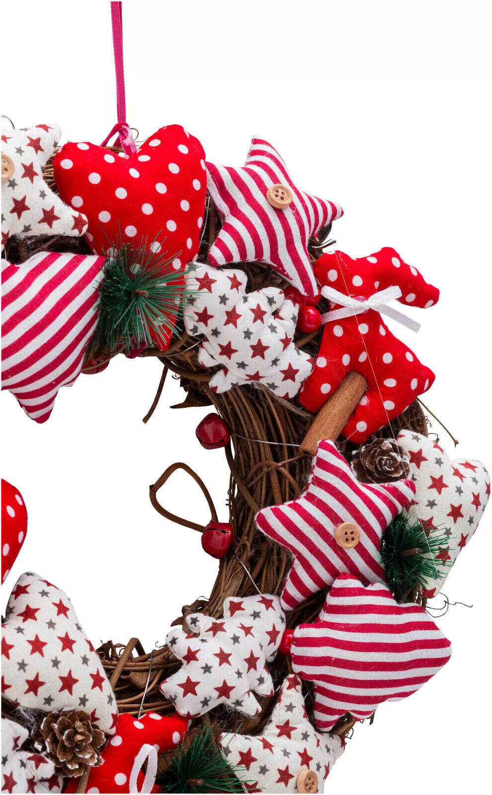 Türkranz Weihnachten Adventskranz Advent Sandinavien rot weiß Stoff Zweige Glöck