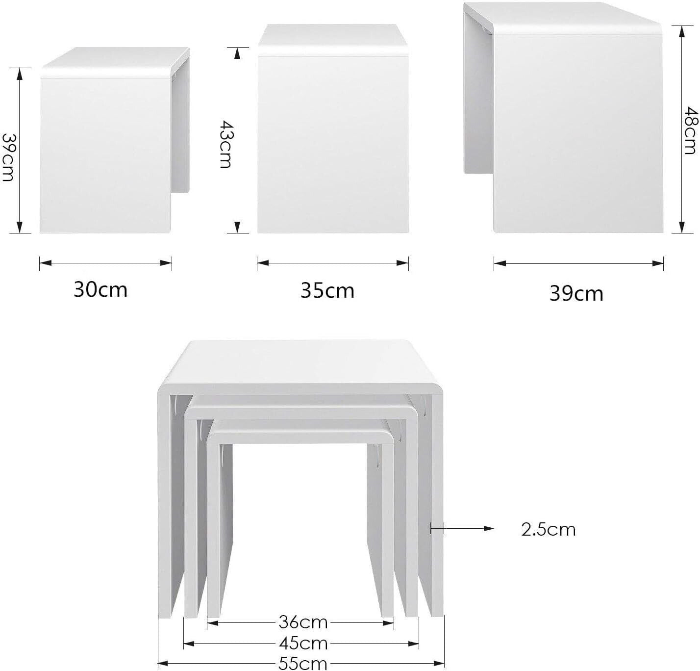 GOLDFAN High Gloss Nistkaffee Tisch Set von 3, Moderner Sofa-Side-Tisch für Wohn