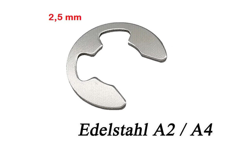 2,5 mm E-CLIP Außen Sicherungsring Sprengring für Welle DIN 6799 Edelstahl M2,5