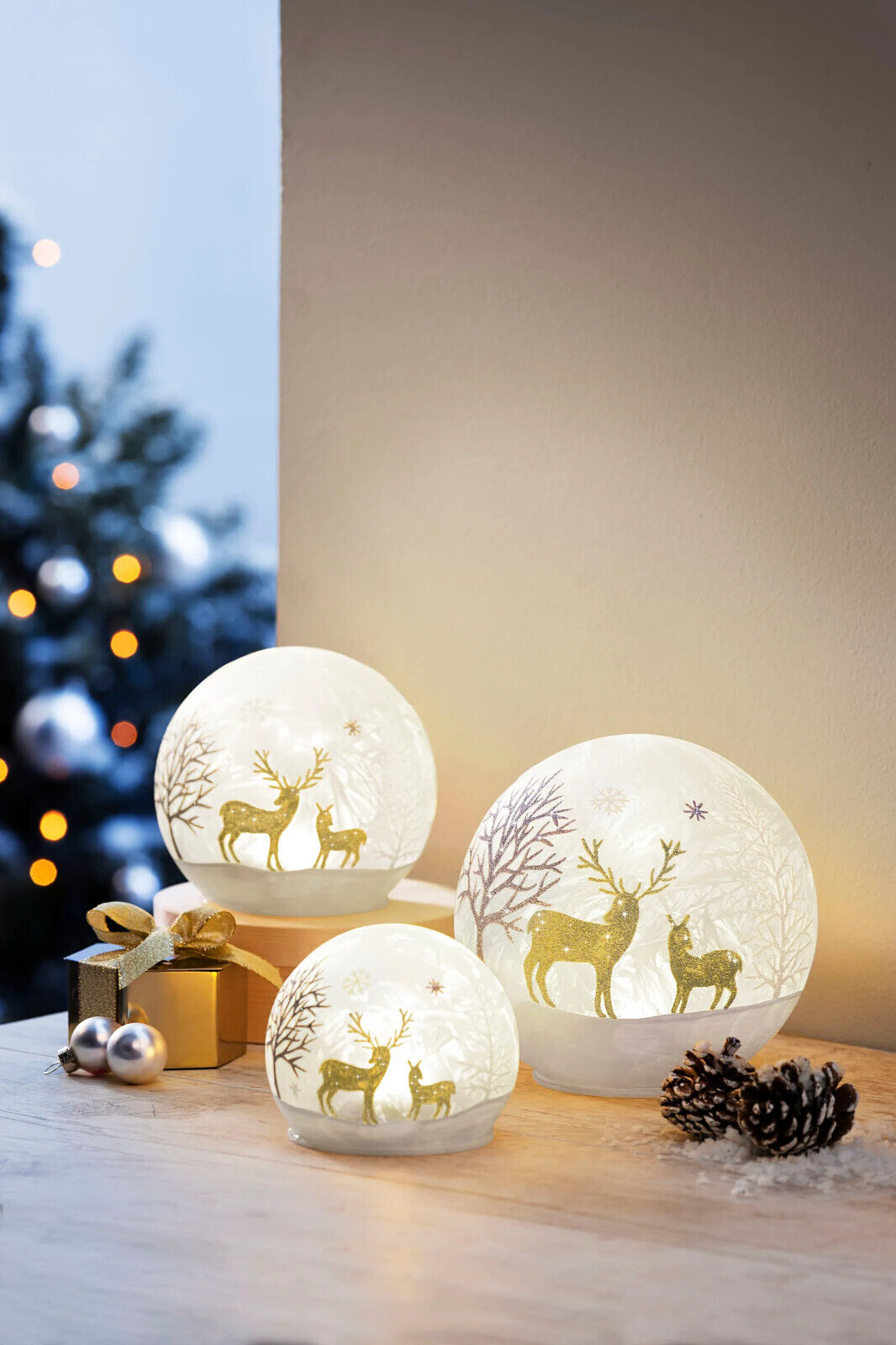 LED-Stimmungskugeln "Winterwald" 3er-Set Advent Deko Weihnachten Dekoration