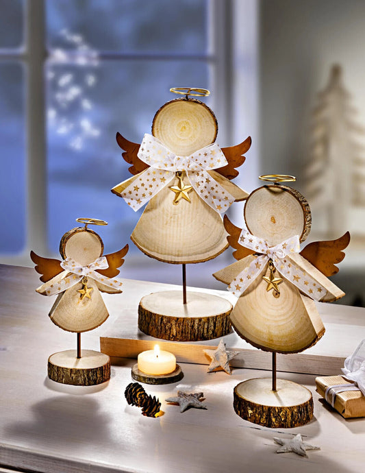 Dekofigur Holzengel 3er-Set Advent Deko Weihnachtsdeko Dekoration aus Holz