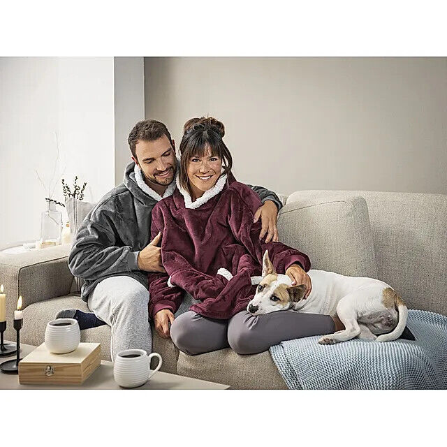 Kuschelhoodie "Davos" Unisex Fleece-Hoodie Kuschelpelz Grau 94cm Damen & Herren