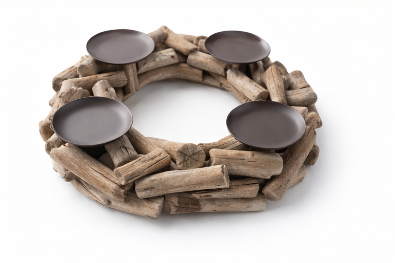 Kerzenkranz WOOD aus Treibholz – 4 Kerzenhalter – Natur Holz Deko