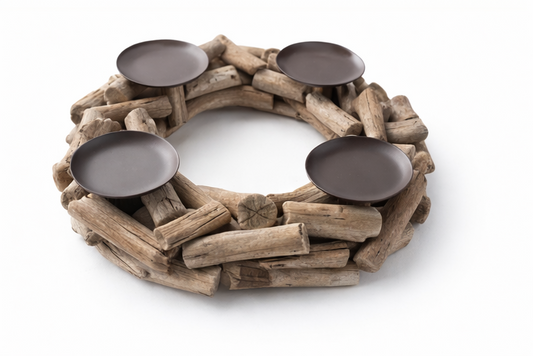 Kerzenkranz WOOD aus Treibholz – 4 Kerzenhalter – Natur Holz Deko