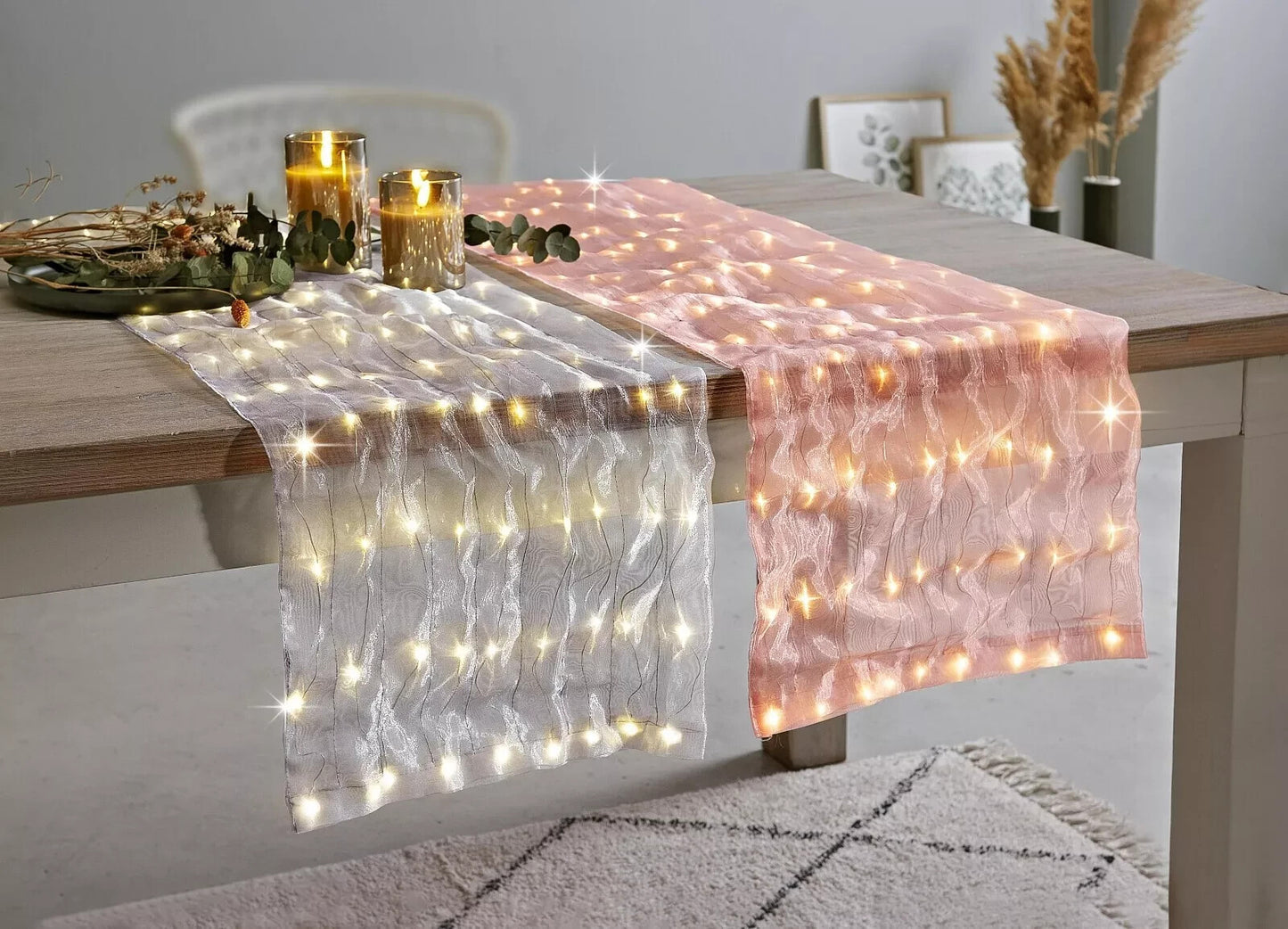 LED-Dekostoff Glamour 36x210 cm apricot 198 LED's Timer Batteriebetrieben