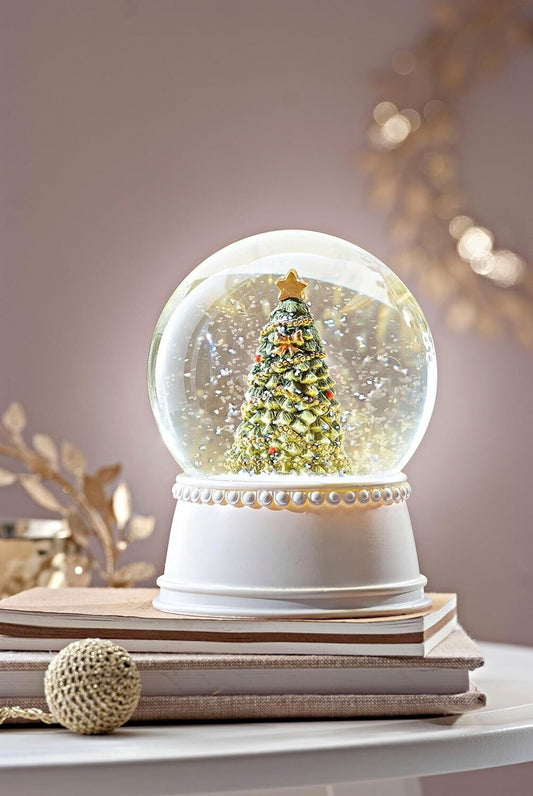 Stimmungsvolle Led- Schneekugel „Tree“ - 14 cm - Batteriebetrieb - mit Irisieren