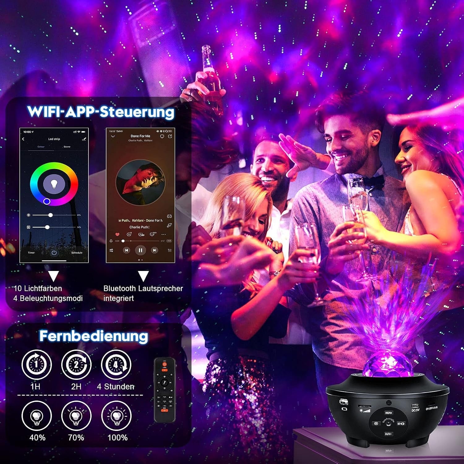 LED Sternenhimmel Projektor WLAN Galaxy Nachtlicht Bluetooth Musikplayer