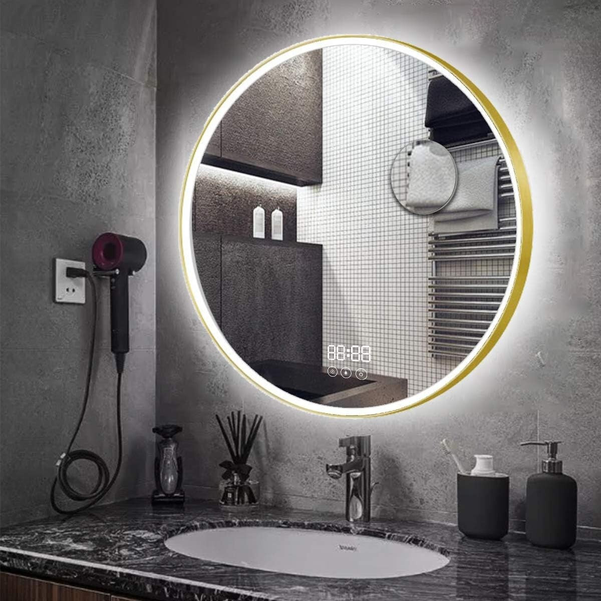 60 cm runder LED-Badezimmerspiegel - Metallrahmen LED-beleuchteter Schminkspiege