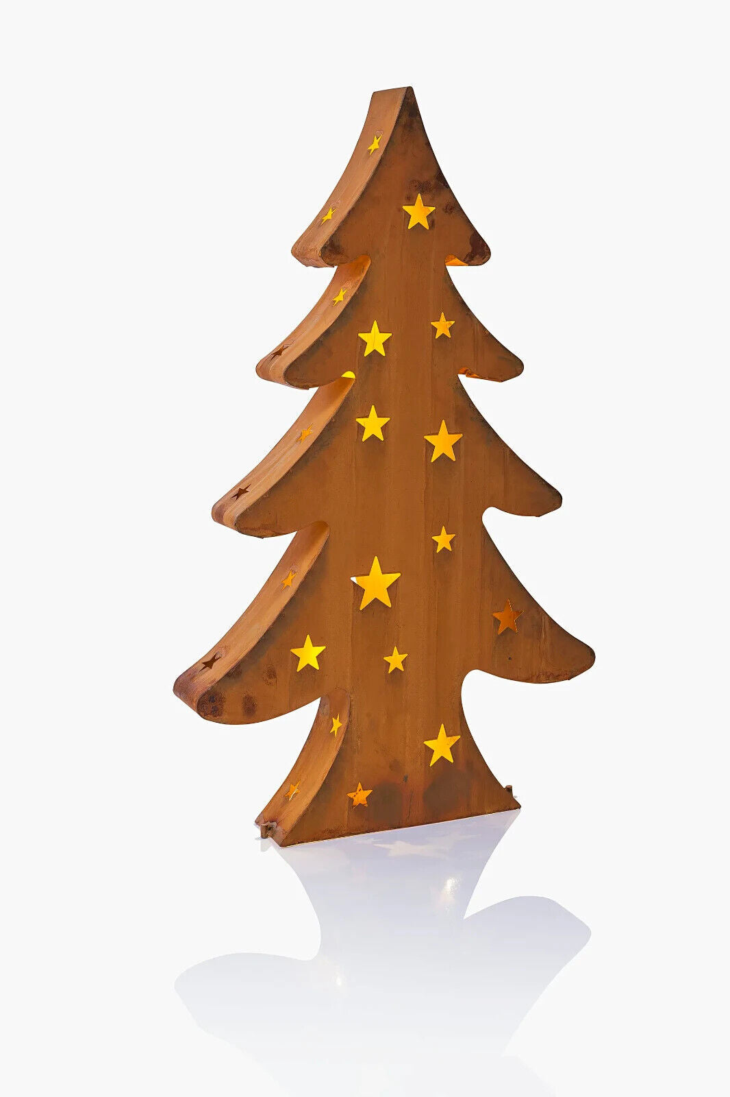 Tannenbaum mit LED-Lichterkette (Größe: 60 cm) Garten Deko aus Metall in Braun