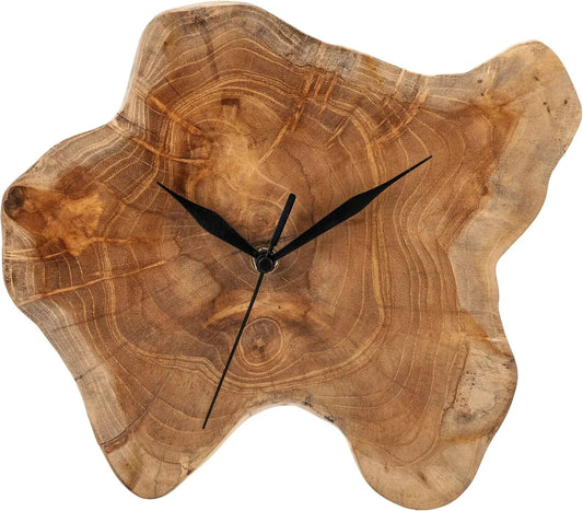 Wanduhr Tekka Teakholz Ø 25 - 30 cm Holzscheibe Unikat Dekoration braun