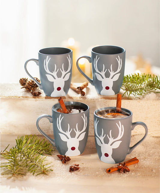 Tassen Rentier, 4er Set Porzellan Henkelbecher Kaffeetassen