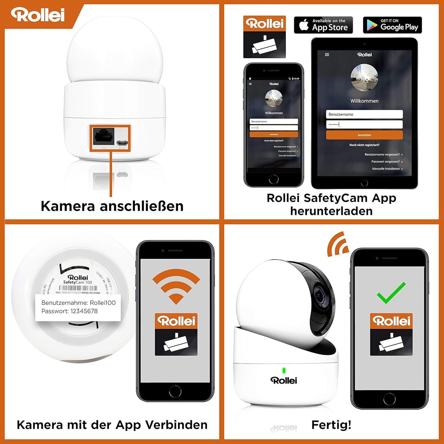 Rollei SafetyCam 100 Kamera Überwachungskamera Sicherheitskamera in Weiß