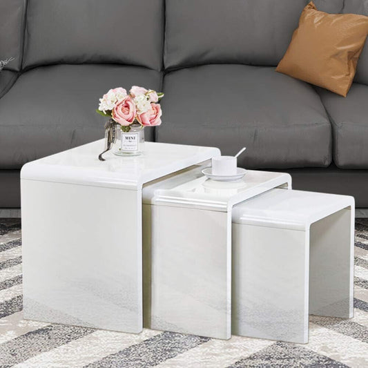 GOLDFAN High Gloss Nistkaffee Tisch Set von 3, Moderner Sofa-Side-Tisch für Wohn