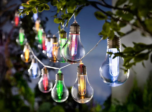 Solar Lichterkette Bulbs Colori Dauerlicht Blinklicht 20 LEDs Leuchte 380 cm