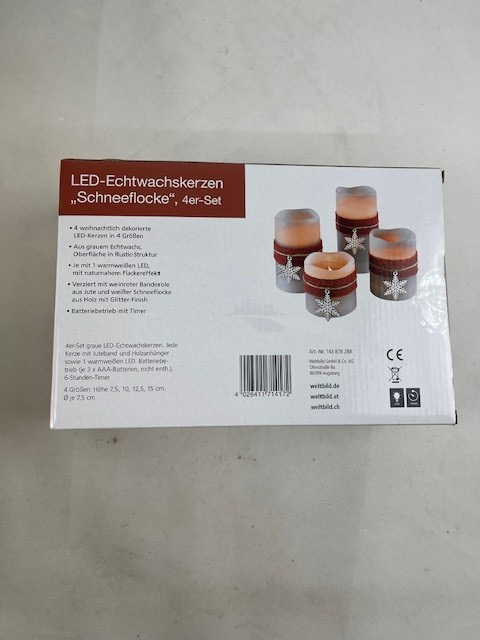 LED-Echtwachskerzen "Schneeflocke", 4er-Set