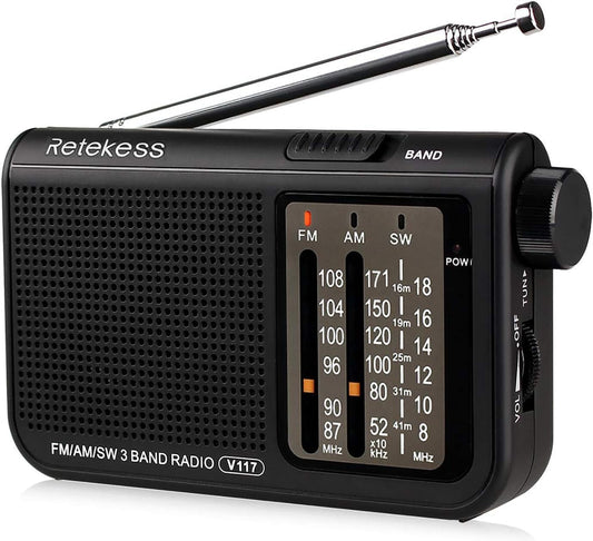 Retekess V117 AM FM SW 3-Band Taschenradio, batteriebetriebenes traditionelles t