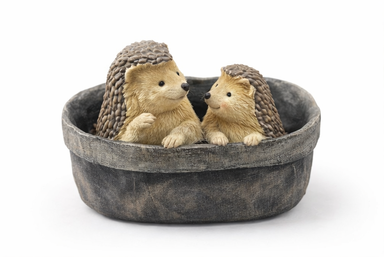 Pflanztopf Igel Mama mit Kind grau Deko Blumentopf Garten Figur