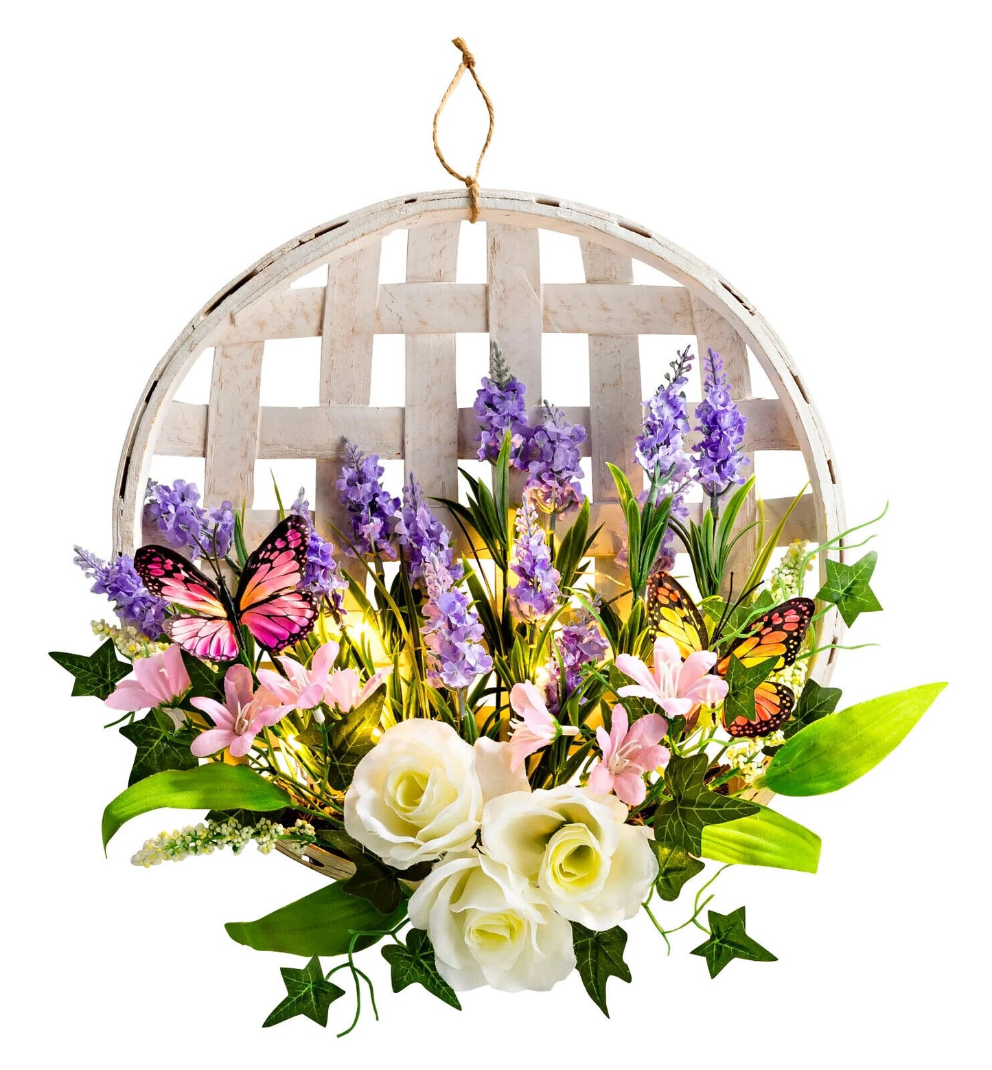 LED Hängedeko "Primavera" Blütenpracht Schmetterlinge Kunstblumen 46 cm