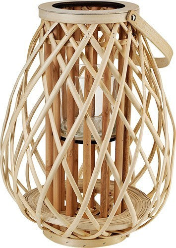Laterne "Braid" Holz Rattan Dekoration Glas Einsatz 38 cm Ø 8,5 cm Braun