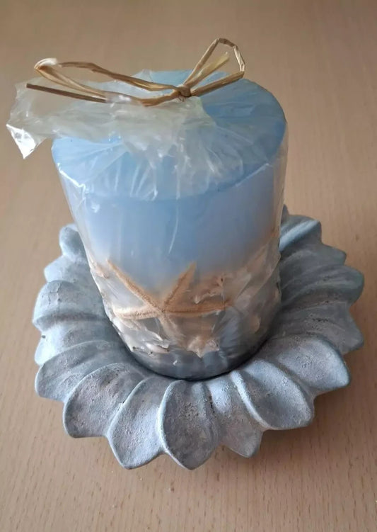 Kerzenteller + Kerze blau mit echten Muscheln  - Design Frühlings Deko Maritim