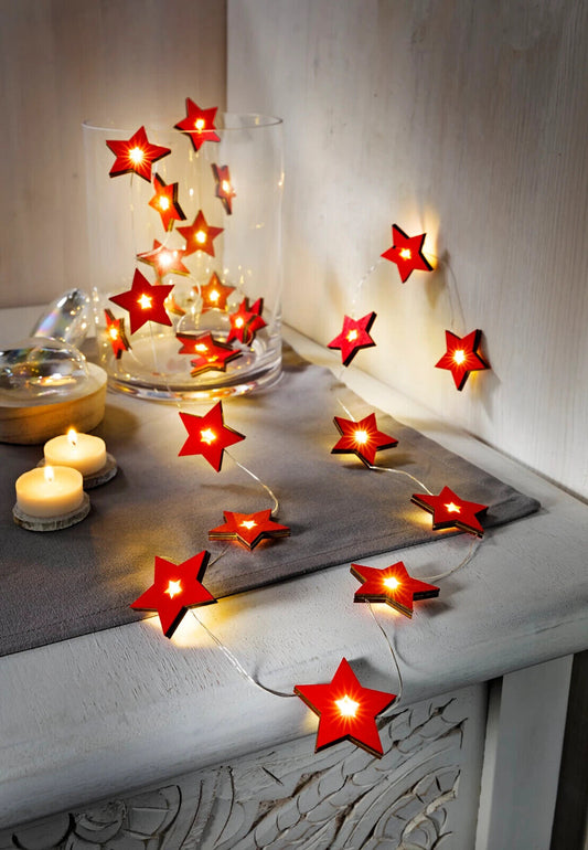 LED-Lichterkette Red Stars 210 cm 25 warmweiße LEDs Sterne doppellagig