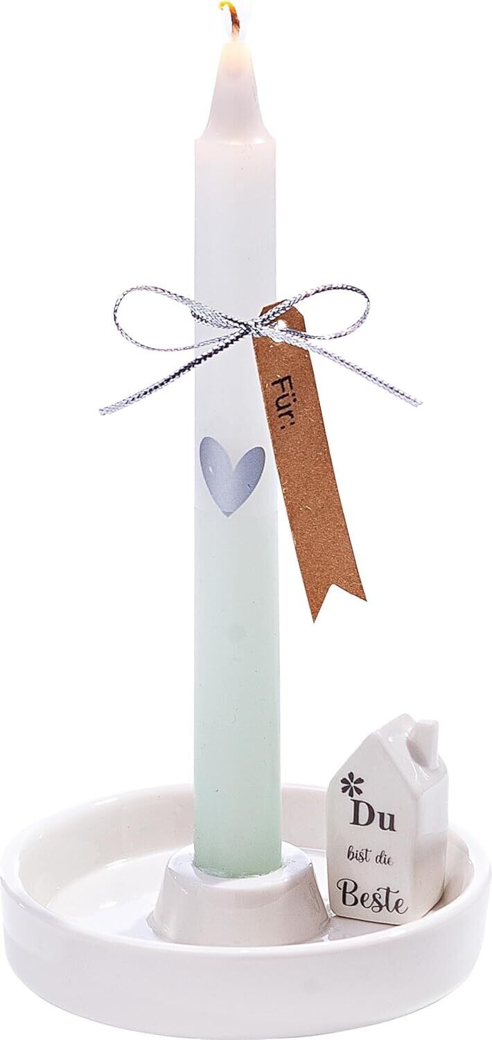 Geschenkset Du bist die Beste, Ø Kerzenhalter 8,5 cm, Porzellan-KerzenhalterDurc