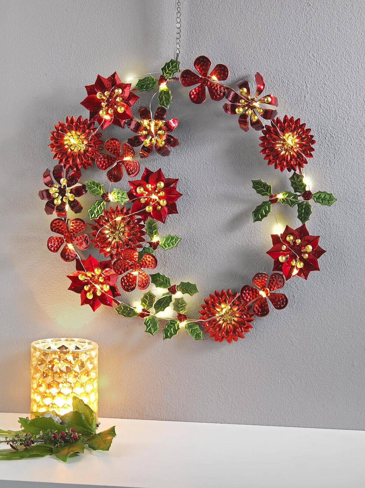 LED-Dekokranz "Winter Flowers" 30 LEDs