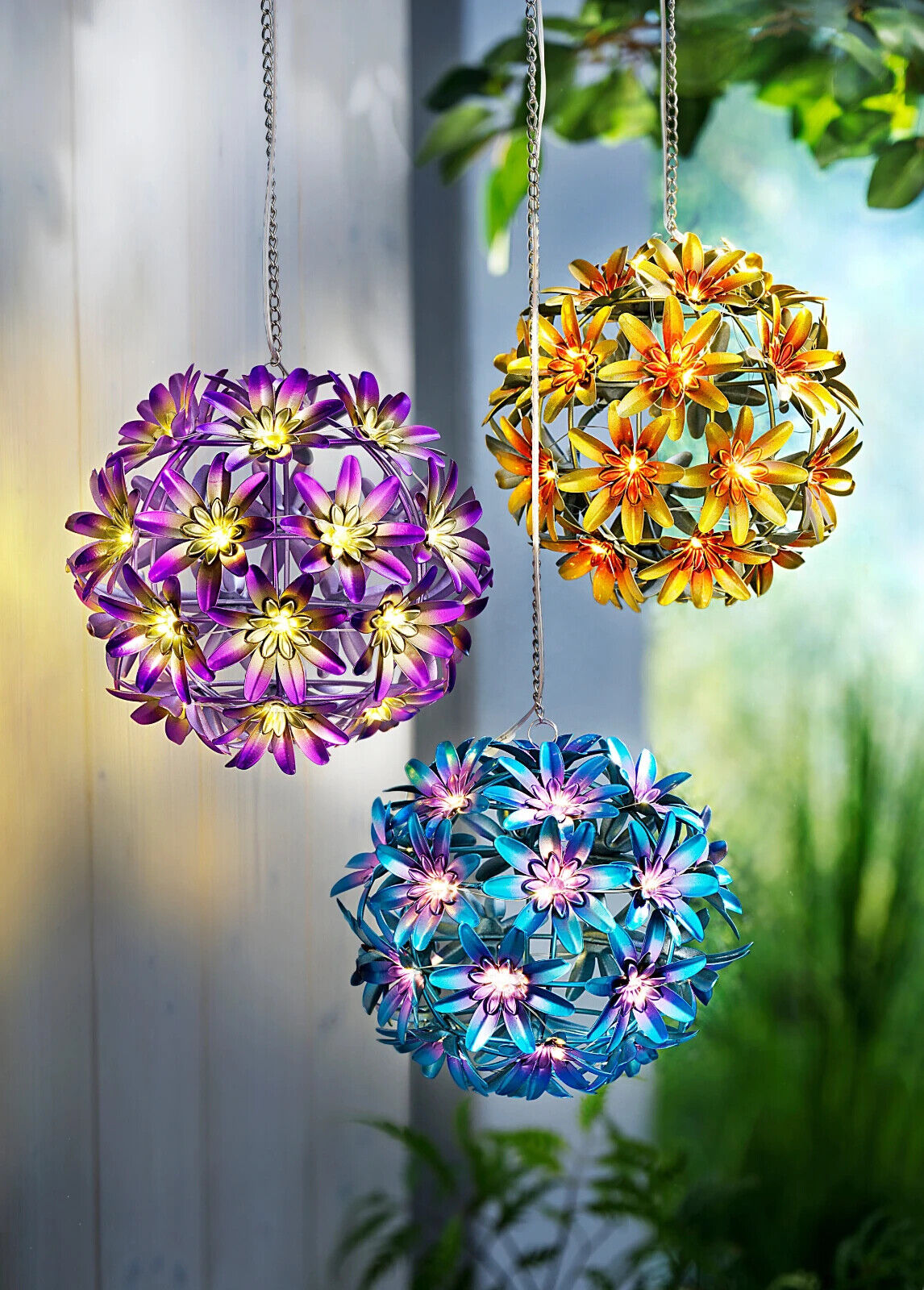 6 Stück Solar-Hängedeko "Flora" (Farbe: blau-gelb- violett