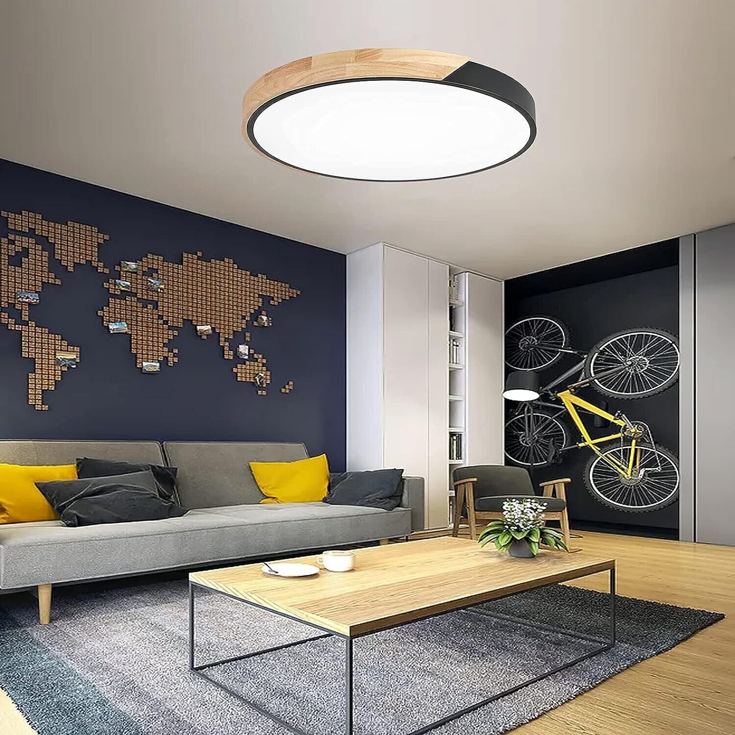 Led Deckenlampe Holz 24W,Weißes Licht 6500K Led