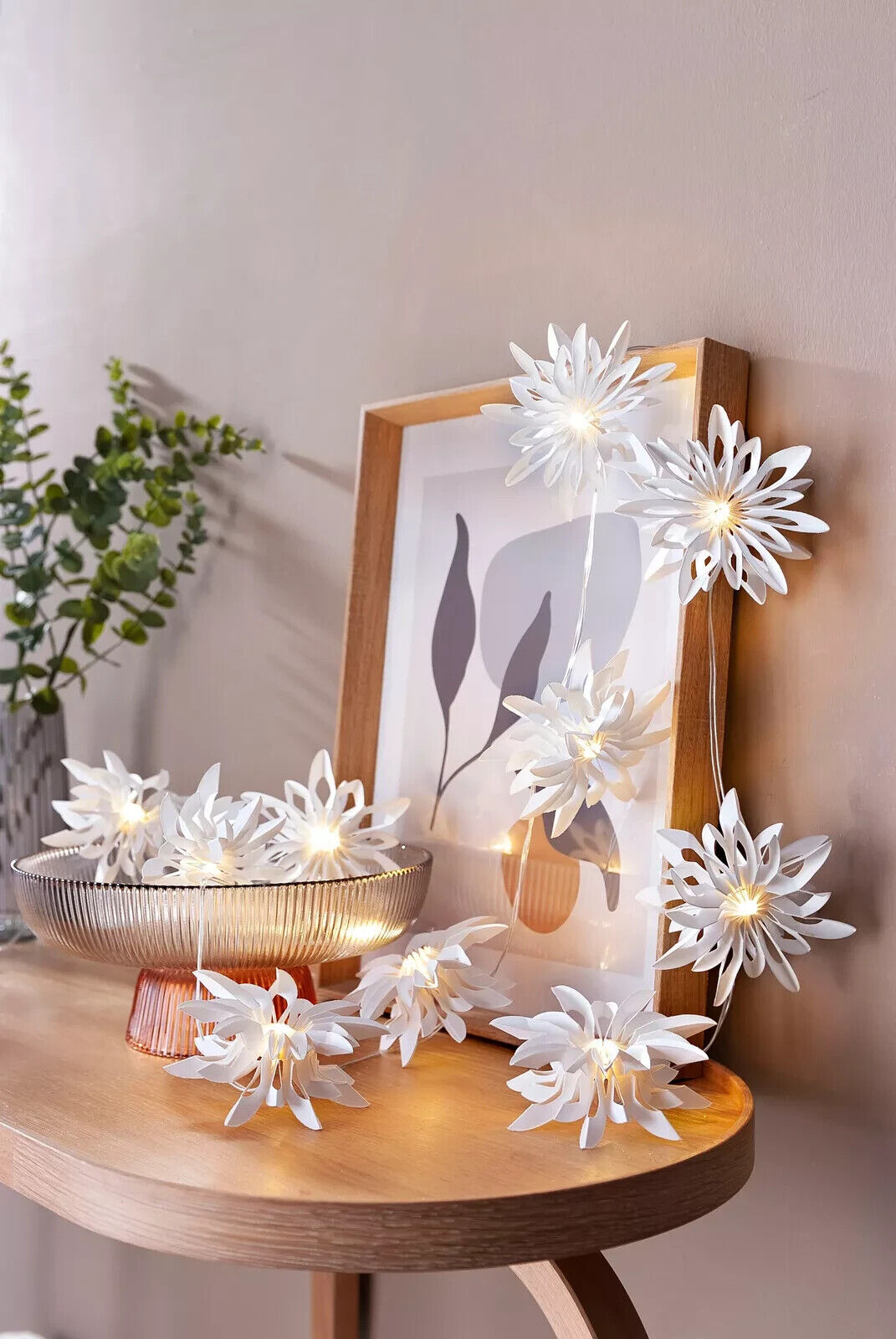 LED Lichterkette Fleurs Blanche Papierblüten Dekoration 180cm cremeweiß