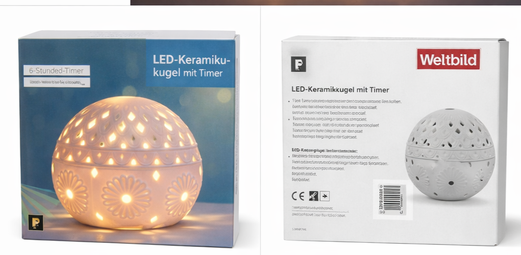 LED Keramikkugel mit Timer Deko Licht warmweiß batteriebetrieben Ø 13 cm