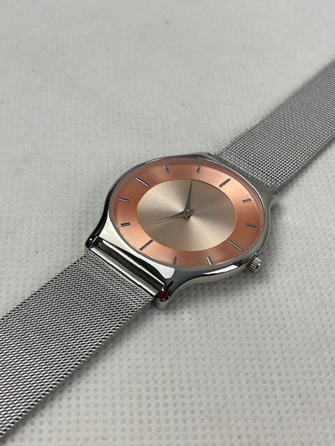 Crystal Blue Damen Uhr (Silber/Rosé) Freizeit Frauen Armbanduhr Elegant, Metall