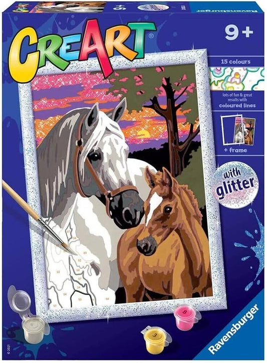 RAVENSBURGER 8 20052, CreArt, Pferde bei Sonnenuntergang, Malset, Malen nach Zah