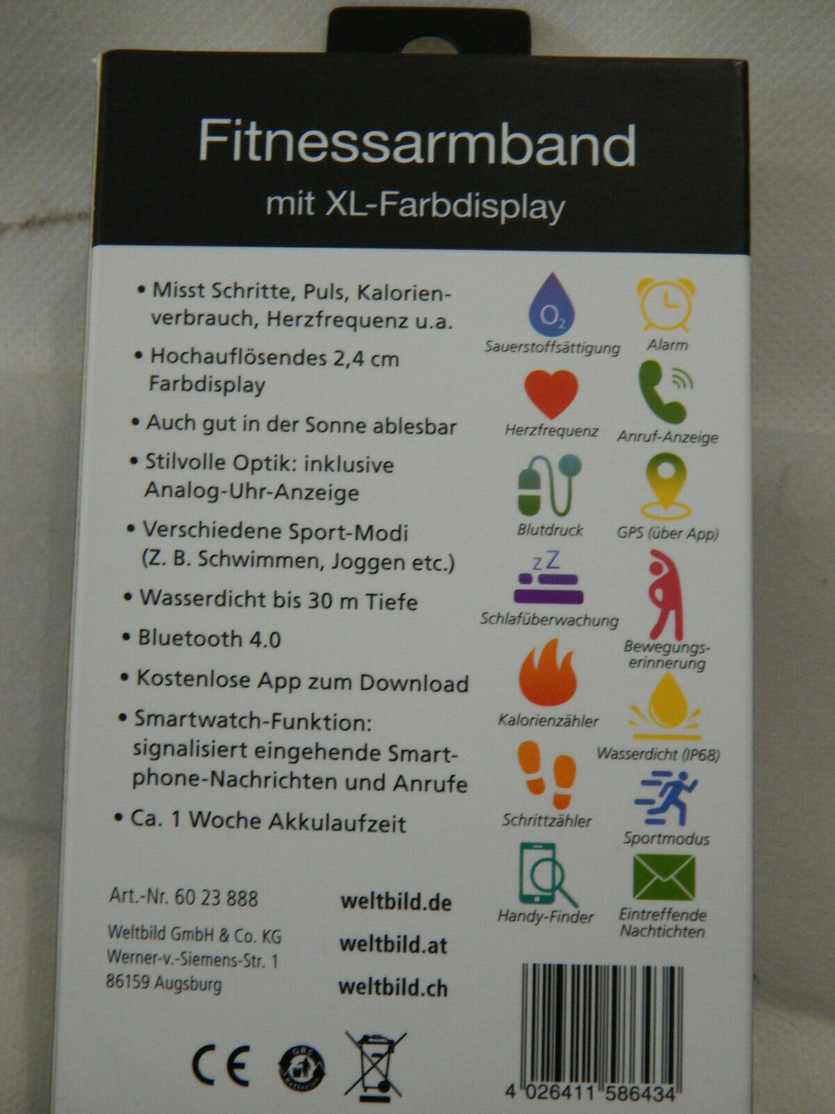 Fitnessarmband mit XL-Farbdisplay Sport Fitness Uhr Armbanduhr Unisex in Schwarz