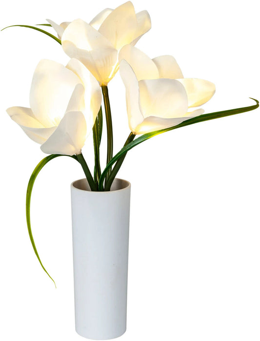 LED-Blumen "Magnolia" Beleuchteter Magnolien-Strauß Vase Weiß 40 cm hoch