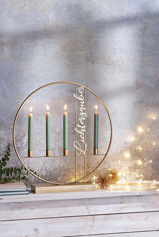 XL Kerzenständer Kerzenhalter Lichterzauber Deko Tisch Gold Metall Tafelkerzen