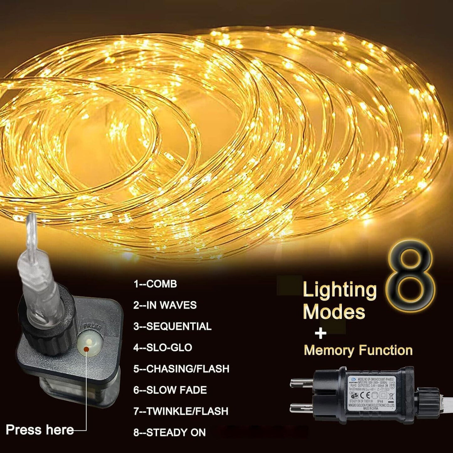 400LED 20M Lichterschlauch Aussen, Lichterkette mit Strom, Led Schlauch 8 Modi