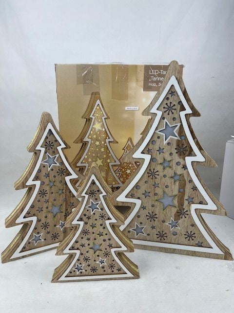 LED-Tannen "Tannen XL" Holz 3er-set (B-Ware)