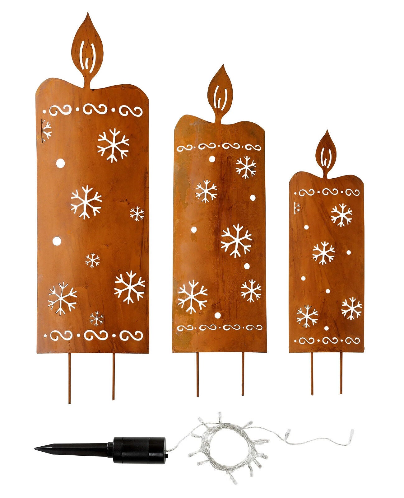 Licht-Deko "Kerzen" Gartendeko Lichterkette Deko Rost Antik-Finish Metall 53cm