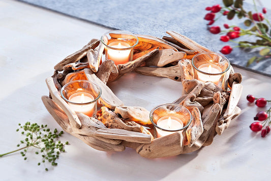 Adventskranz "Wood" mit Glaseinsätzen aus Treibholz Gläser Deko Weihnachten