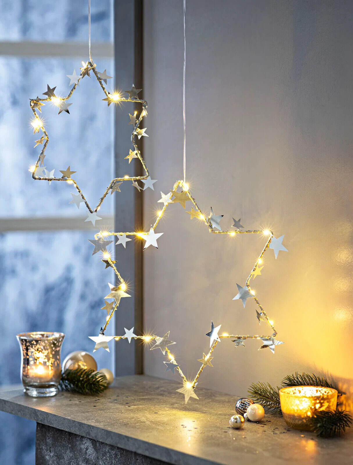 LED-Hängedeko "Sternenzauber", 2er Set LED Advent Deko Weihnachten Dekoration